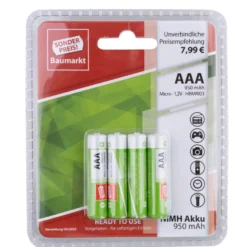 Akku Batterien AAA 950 mAh 4 Stück leistungsfähig und wiederaufladbar