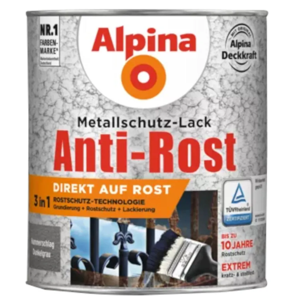 Alpina Metallschutz-Lack Dunkelgrau 750 ml RAL 9007 Hammerschlag