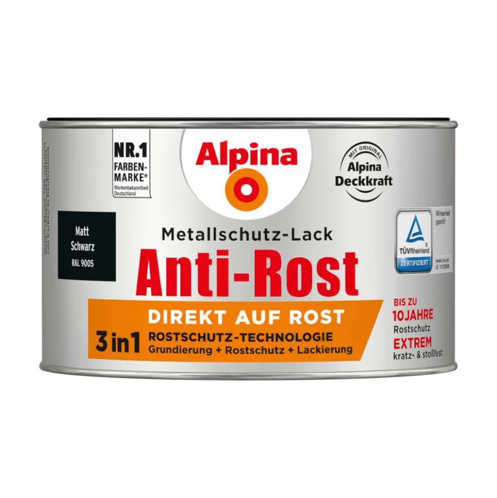 Alpina Metallschutz-Lack Schwarz matt RAL 9005