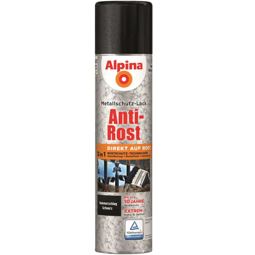 Alpina Metallschutz-Sprühlack Schwarz RAL 9005 Hammerschlag