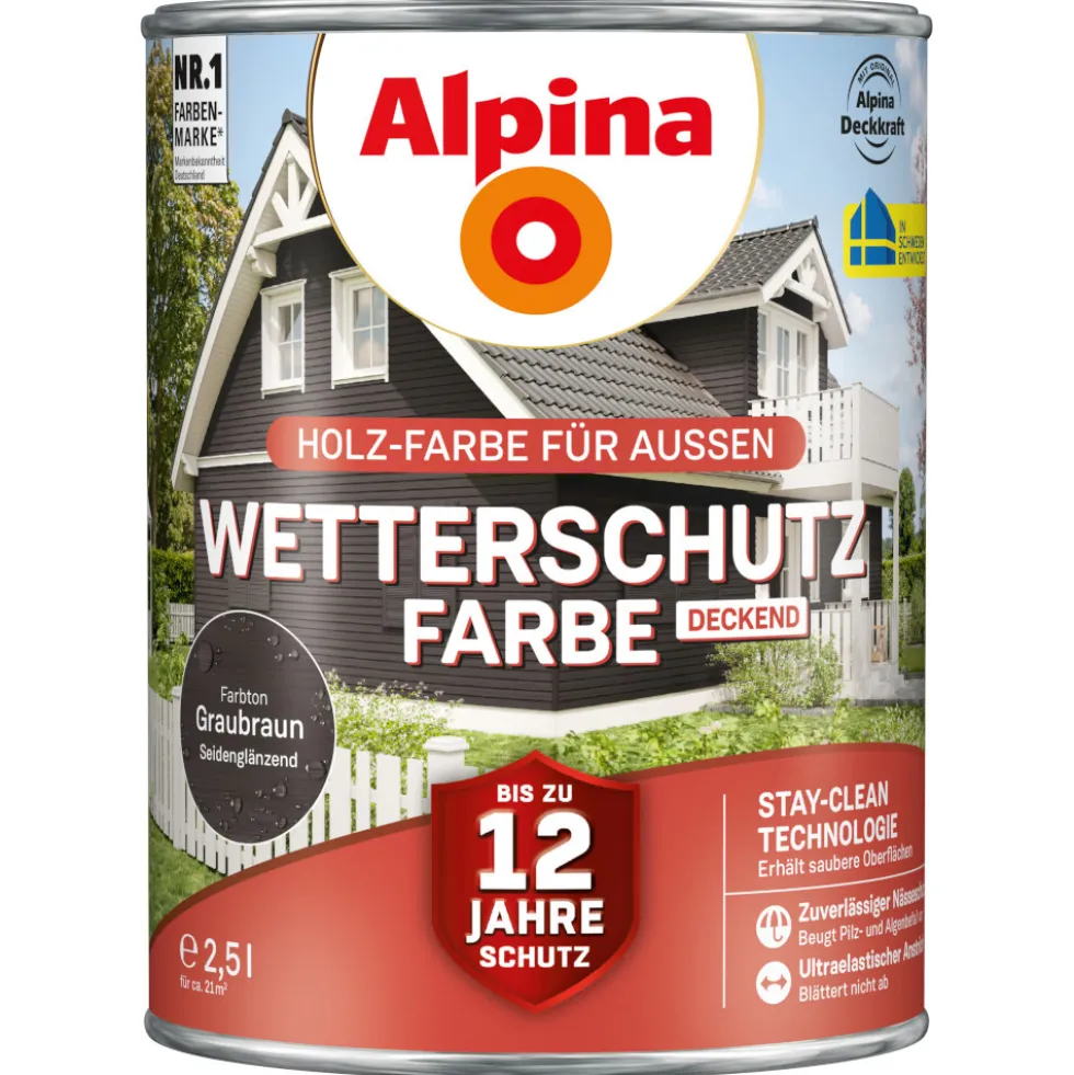 Alpina Wetterschutzfarbe Graubraun 2,5 Liter deckend