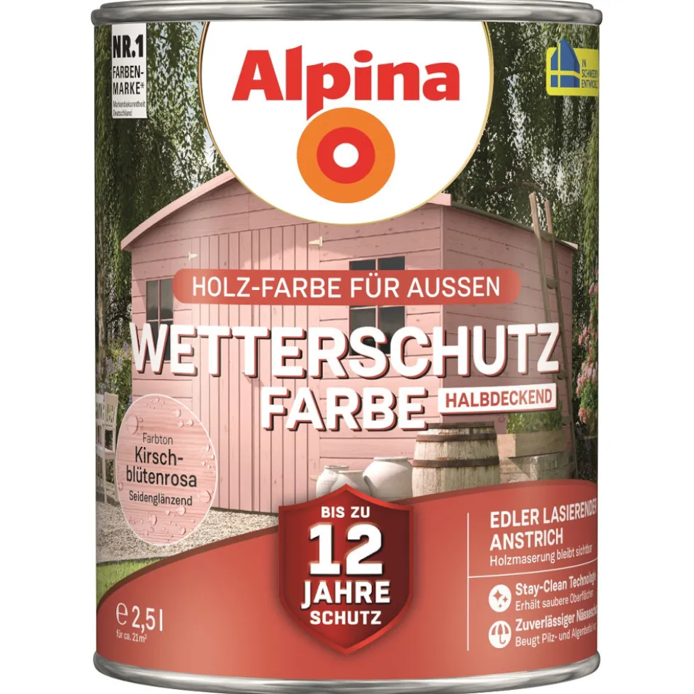Alpina Wetterschutzfarbe Kirschblütenrosa 2,5 Liter halbdeckend