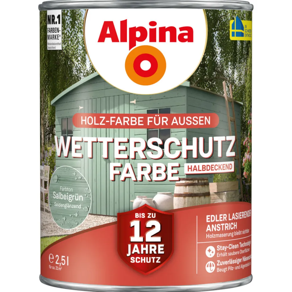 Alpina Wetterschutzfarbe Salbeigrün 2,5 Liter halbdeckend