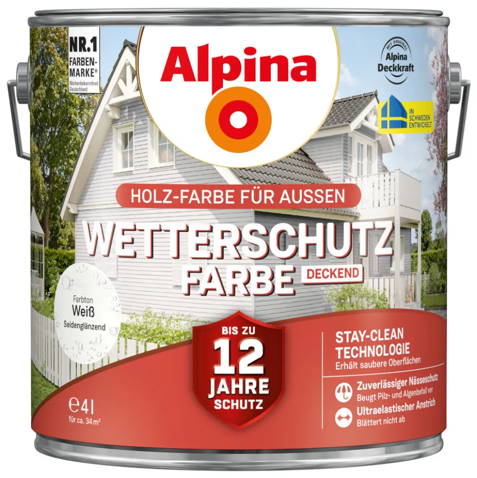 Alpina Wetterschutzfarbe Weiß deckend 4 Liter