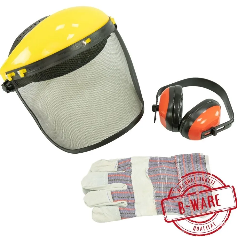 Arbeitsschutz-Set Gesichtsschutz, Gehörschutz und Handschuhe B-Ware