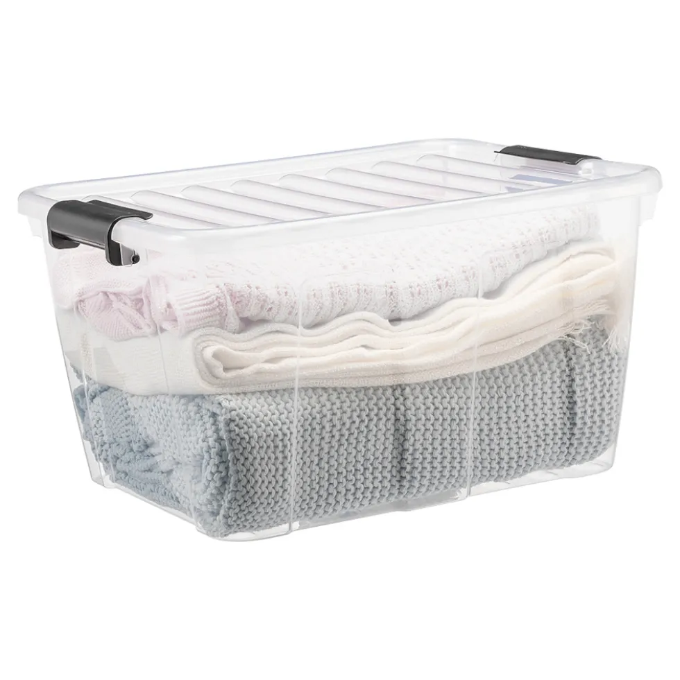 Aufbewahrungsbox 30 Liter mit Deckel, Grau-Transluzent