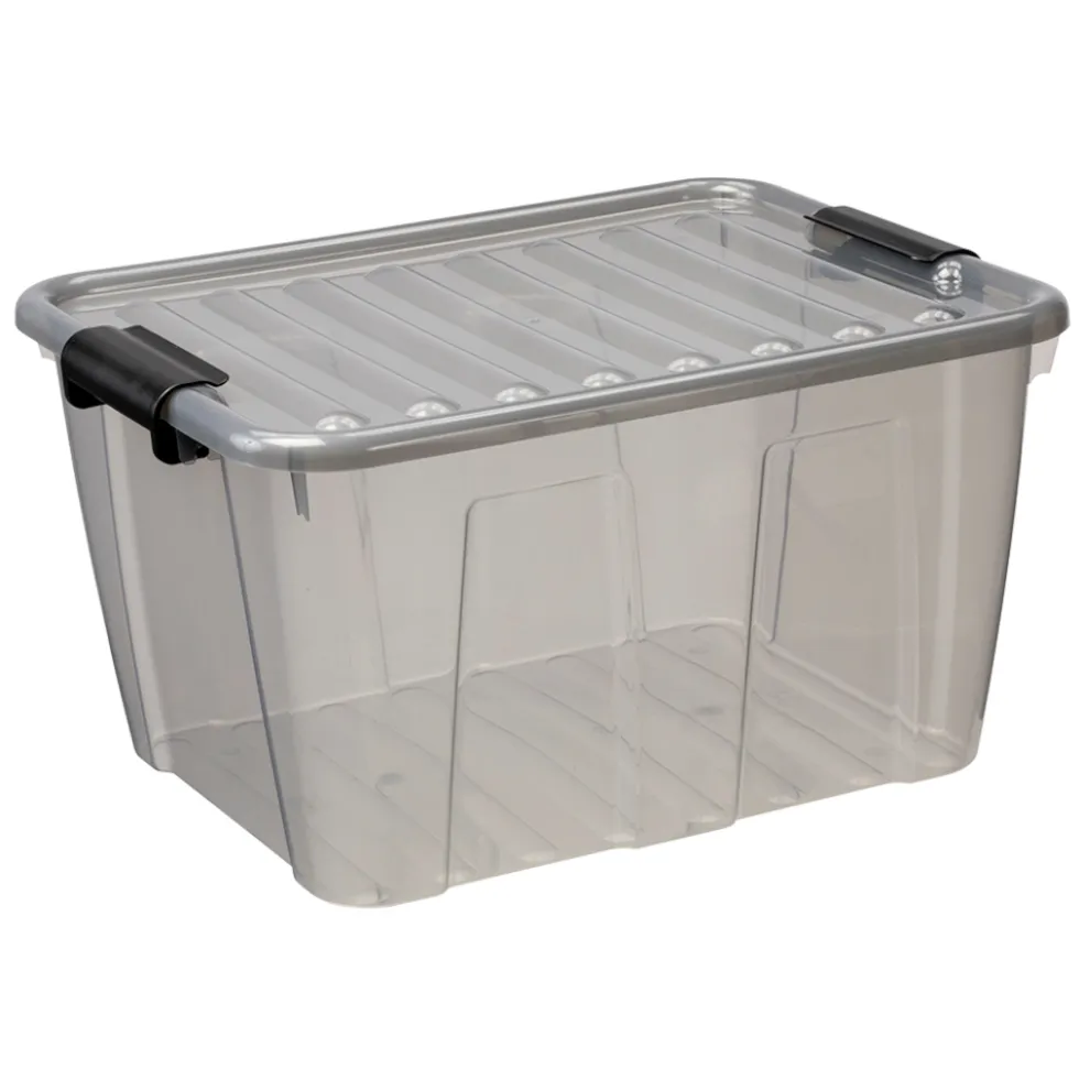 Aufbewahrungsbox 30 Liter mit Deckel, Grau-Transluzent