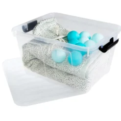 Aufbewahrungsbox 30 Liter mit Deckel, Grau-Transluzent