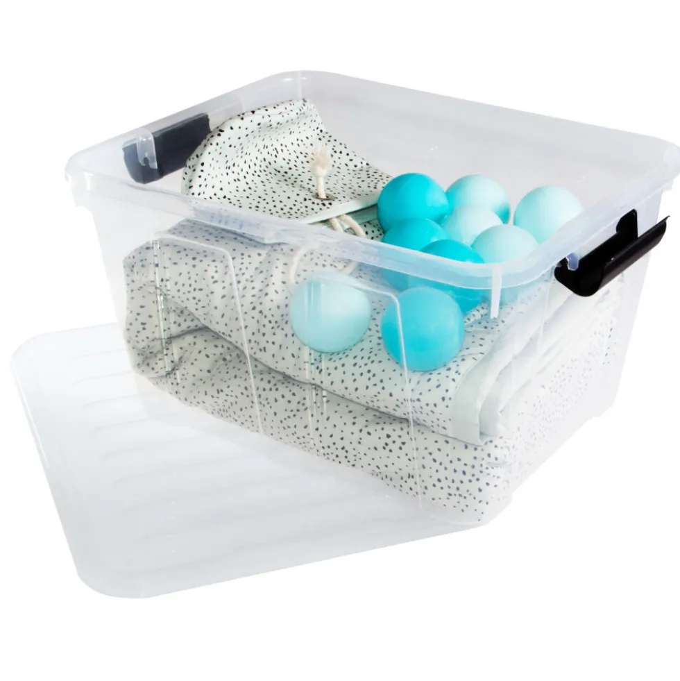 Aufbewahrungsbox 30 Liter mit Deckel, Grau-Transluzent