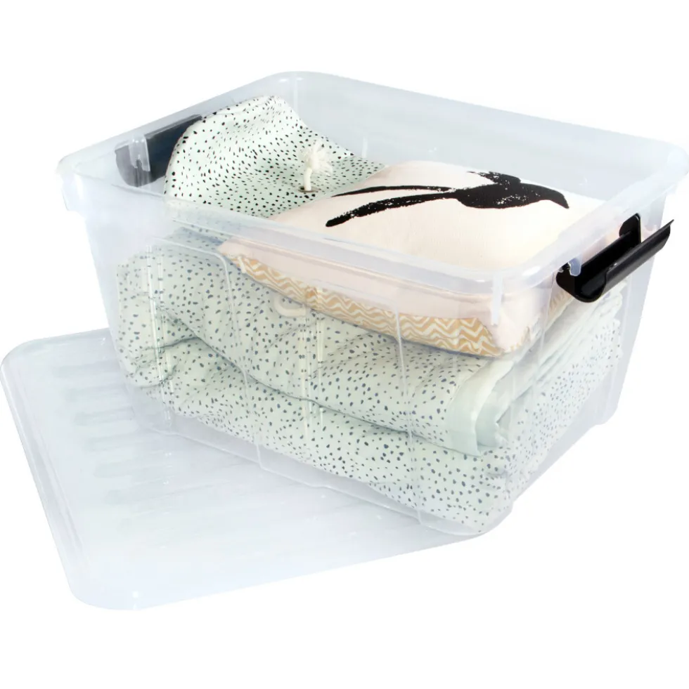 Aufbewahrungsbox 30 Liter mit Deckel, Grau-Transluzent