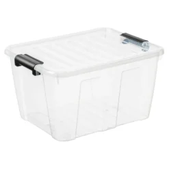 Aufbewahrungsbox 30 Liter mit Deckel, Grau-Transluzent