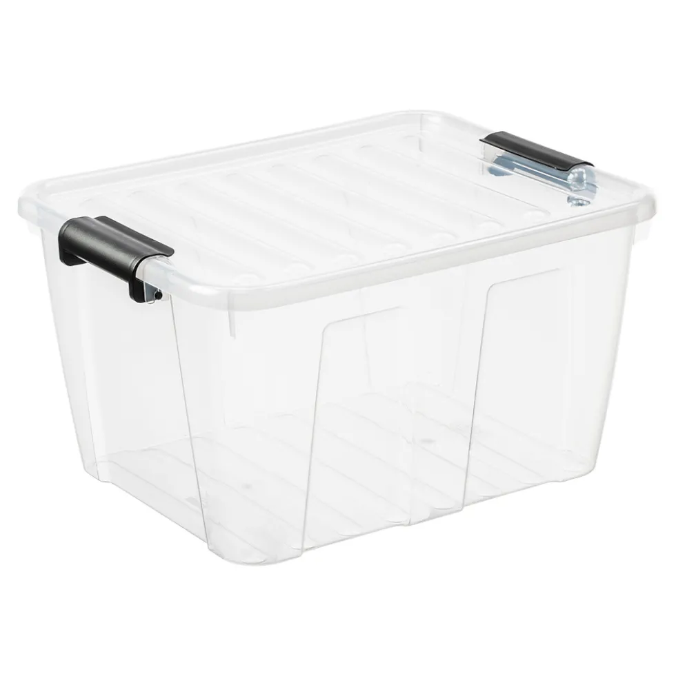 Aufbewahrungsbox 30 Liter mit Deckel, Grau-Transluzent