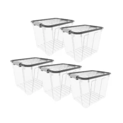 Aufbewahrungsbox 40 Liter mit Deckel, Grau-Transluzent