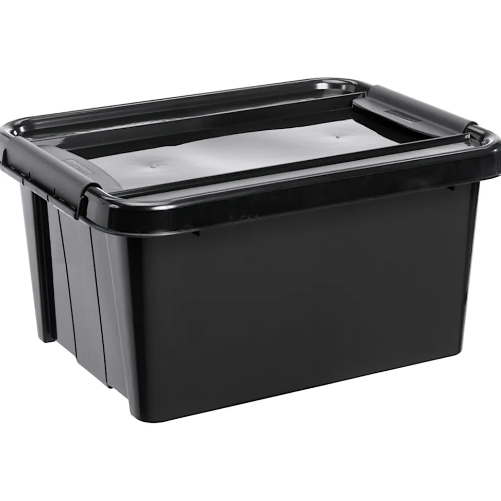 Aufbewahrungsbox 32 Liter mit Deckel und QR-Code Etikett, farbig sortiert