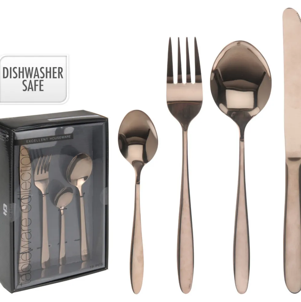 Besteckset 16-teilig aus Edelstahl in Kupferoptik