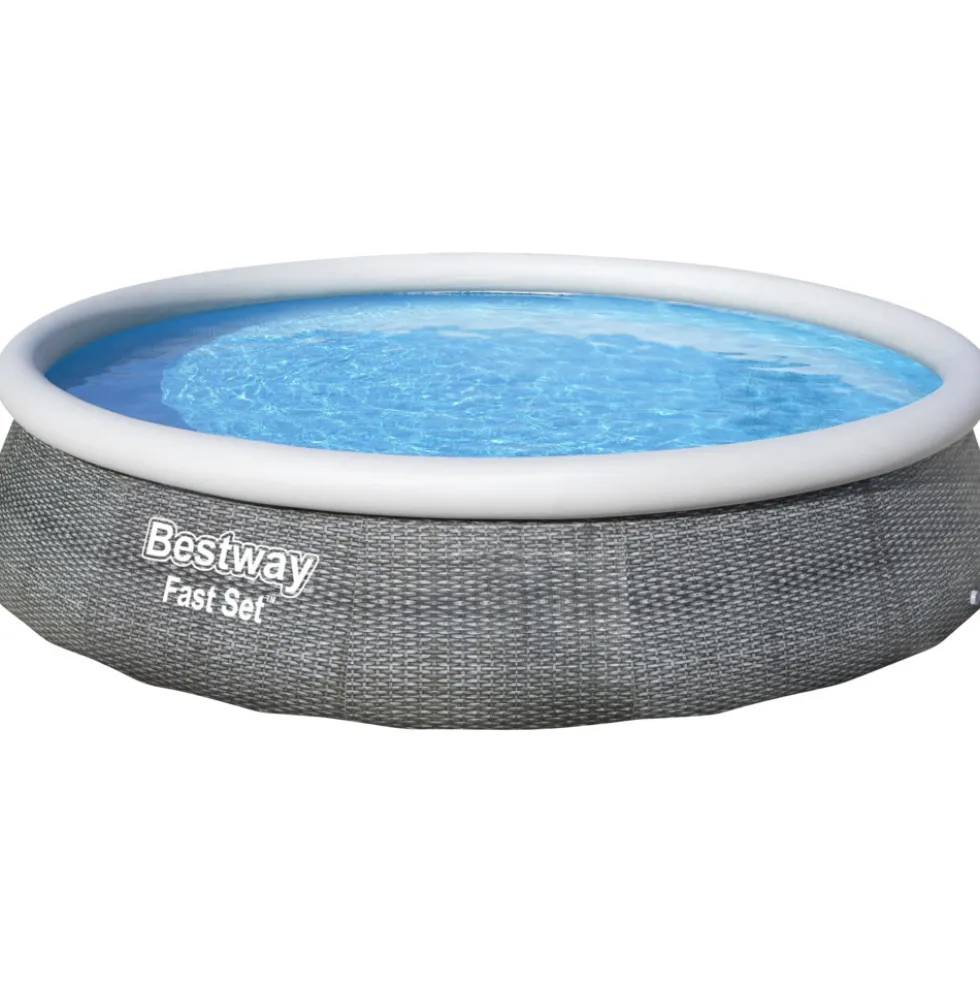 Bestway® Fast Set™ Aufstellpool 396x84cm Rattan-Optik schiefergrau inkl. Pumpe