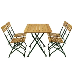 Biergarten-Garnitur 5-teilig Flachstahl Grün + Robinie