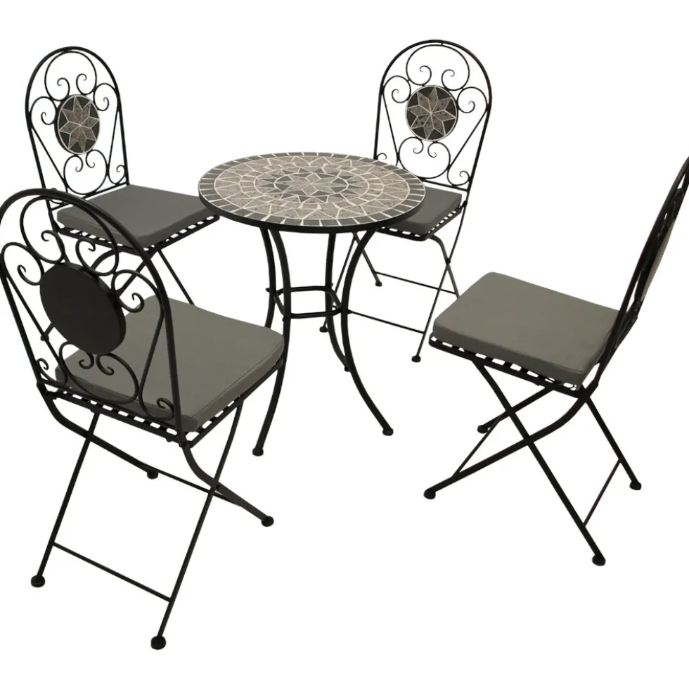 Bistroset 5-teilig - 4 Klappstühle und ein runder Mosaik-Tisch