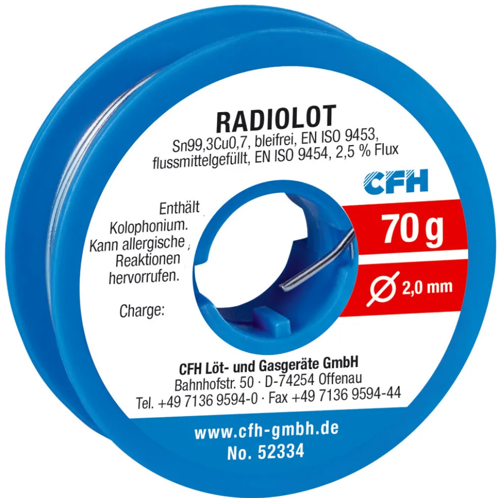CFH Radiolot bleifrei RL 334, flussmittelgefüllt Ø 2 mm, 70 g