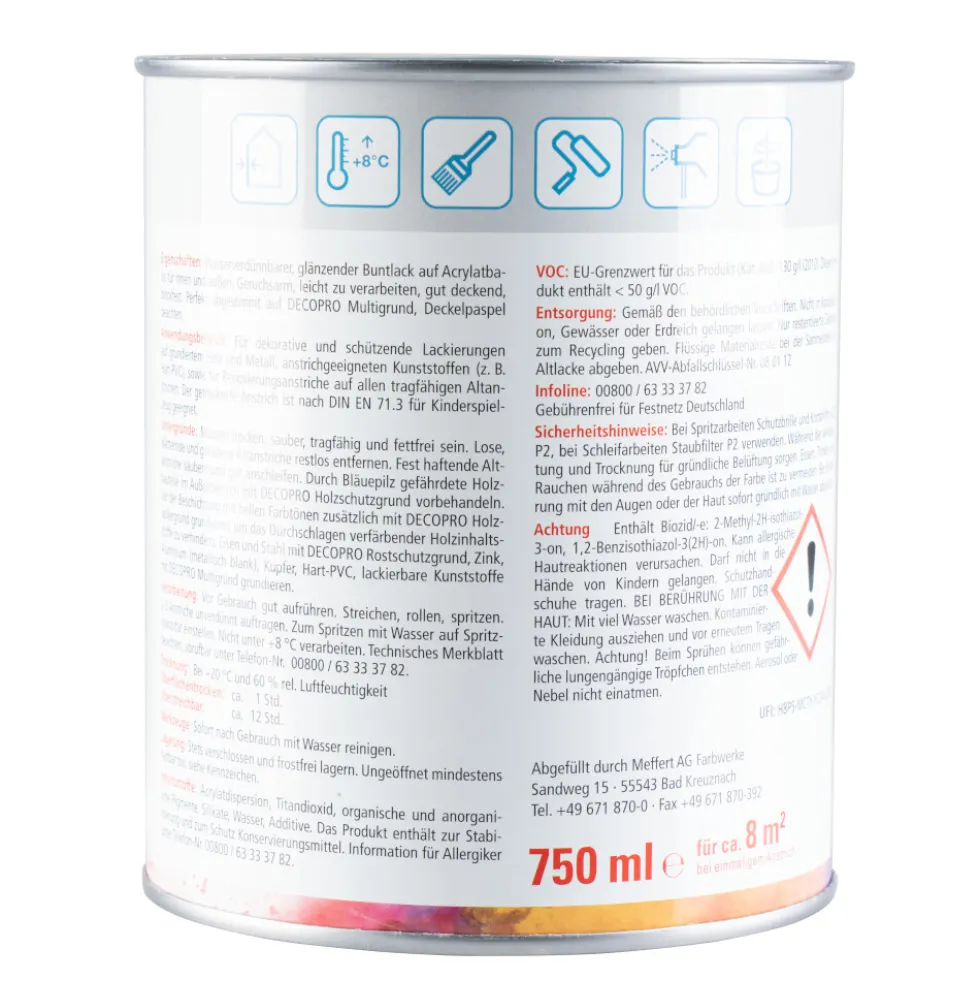DECOPRO Acryl Glanzlack feuerrot RAL 3000 für innen und außen