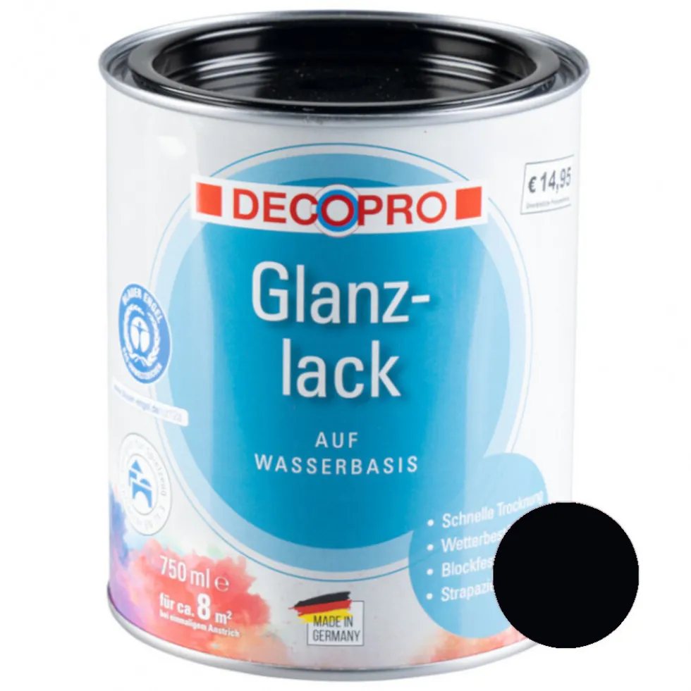 DECOPRO Acryl Glanzlack tiefschwarz RAL 9005 für innen und außen