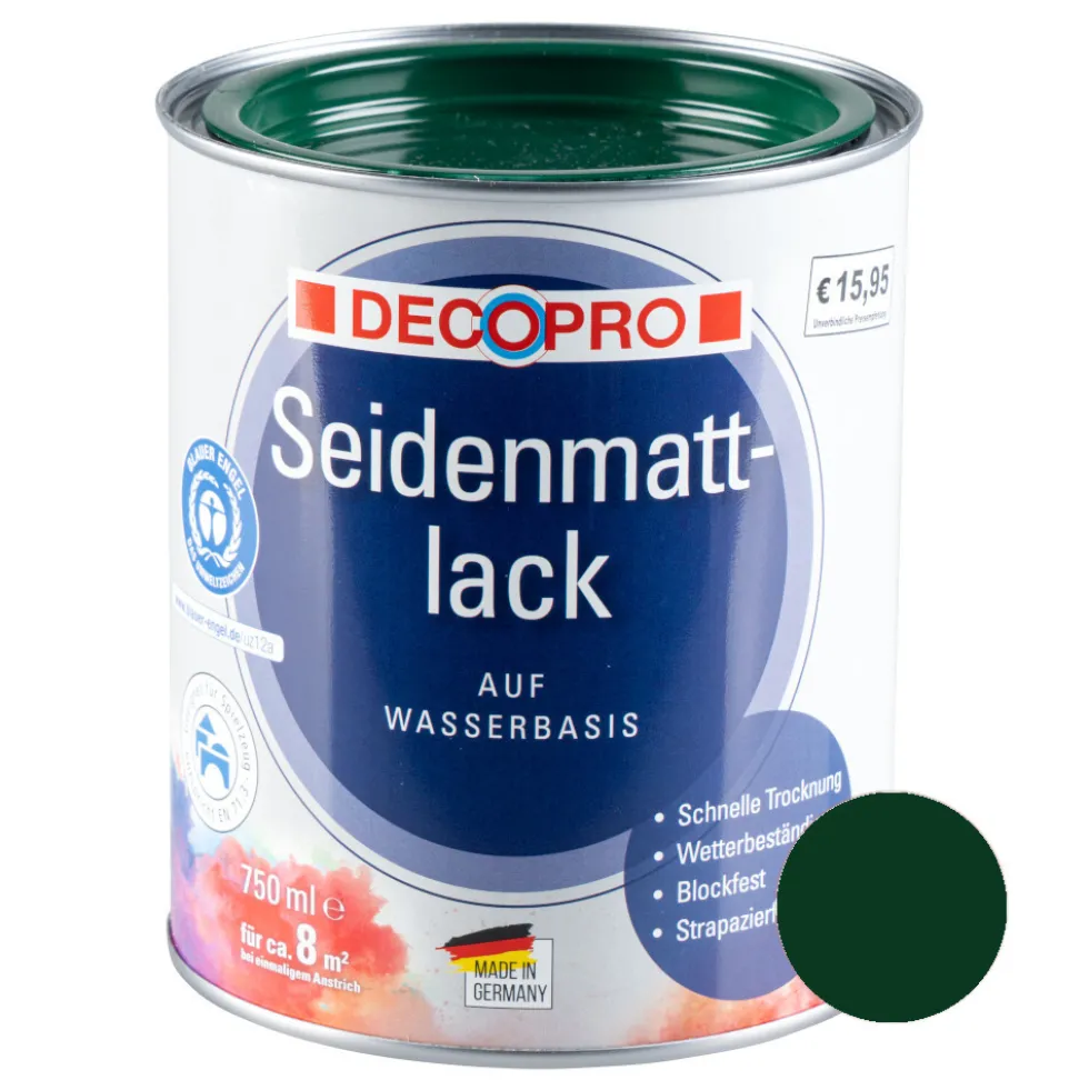 DECOPRO Acryl Seidenmattlack moosgrün RAL 6005 für innen und außen