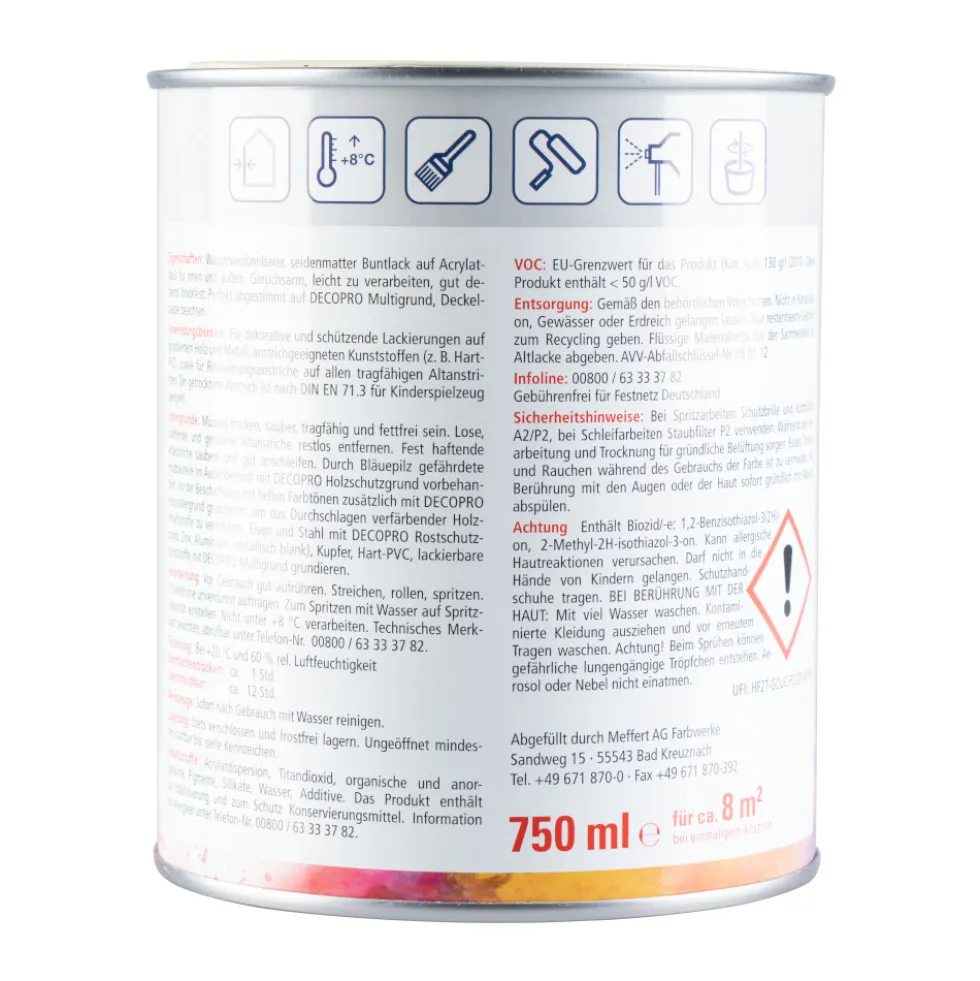 DECOPRO Acryl Seidenmattlack 750 ml cremeweiß
