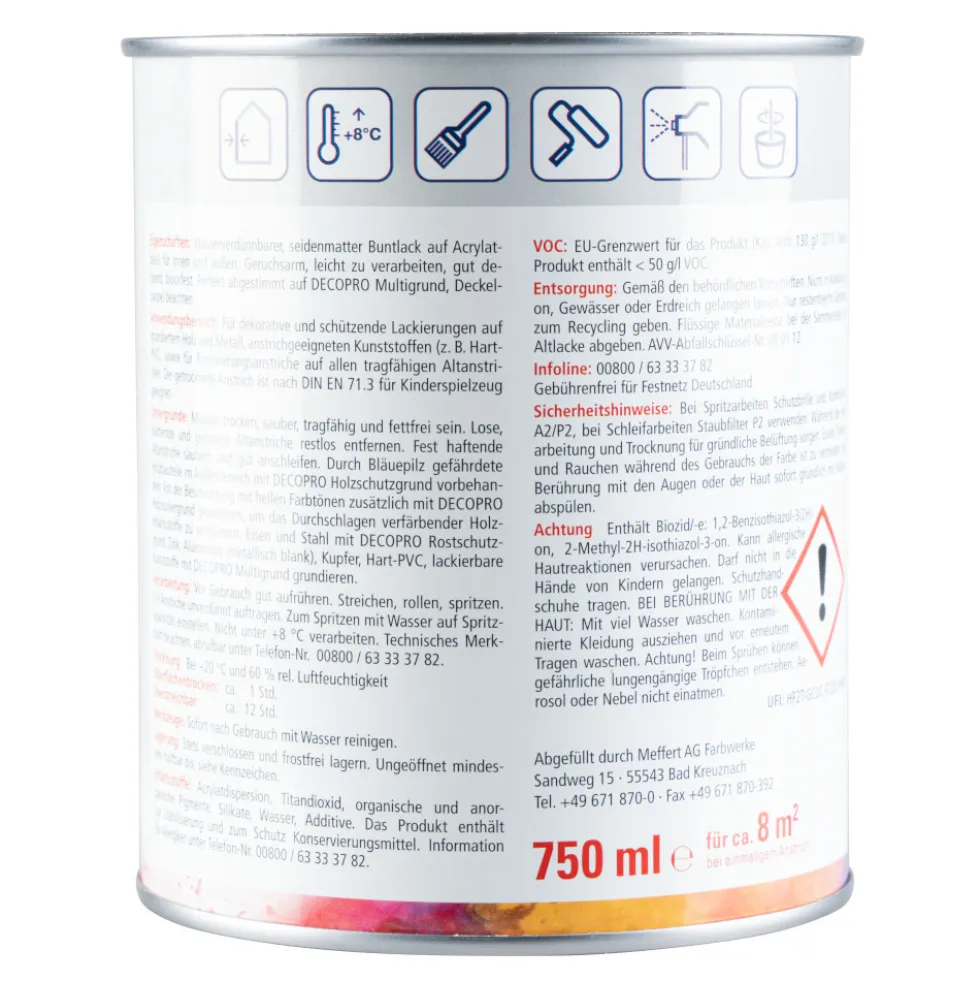 DECOPRO Acryl Seidenmattlack tiefschwarz RAL 9005 für innen und außen
