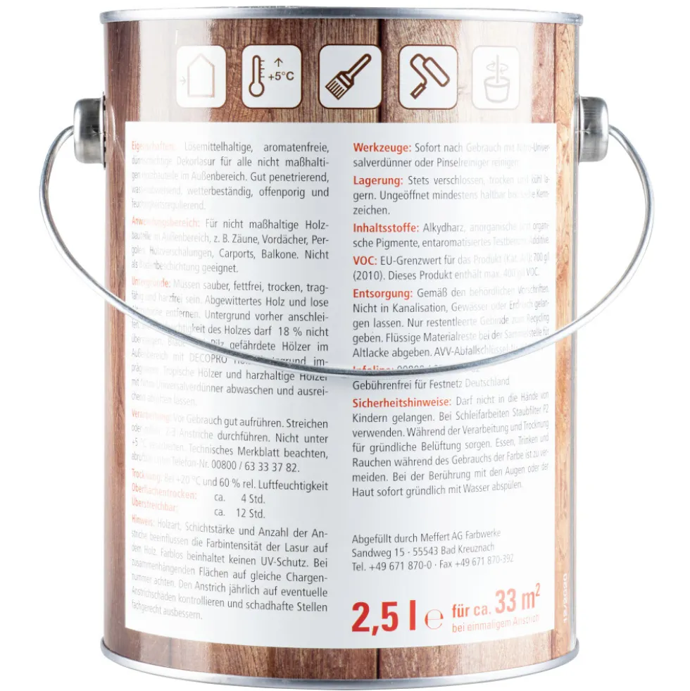 DECOPRO Holz-Schutzlasur seidenglänzend palisander 2,5 Liter