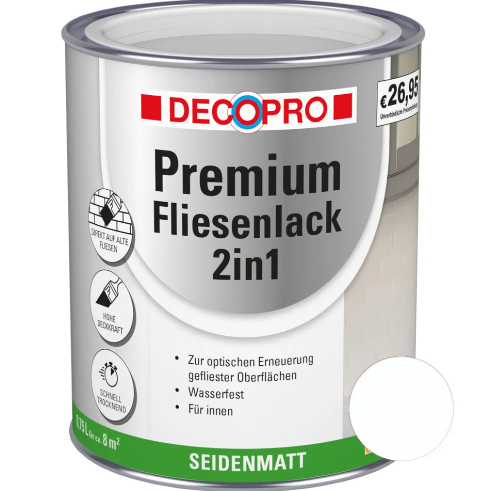 DECOPRO Premium 2in1 Fliesenlack 750 ml in Weiß, seidenmatt