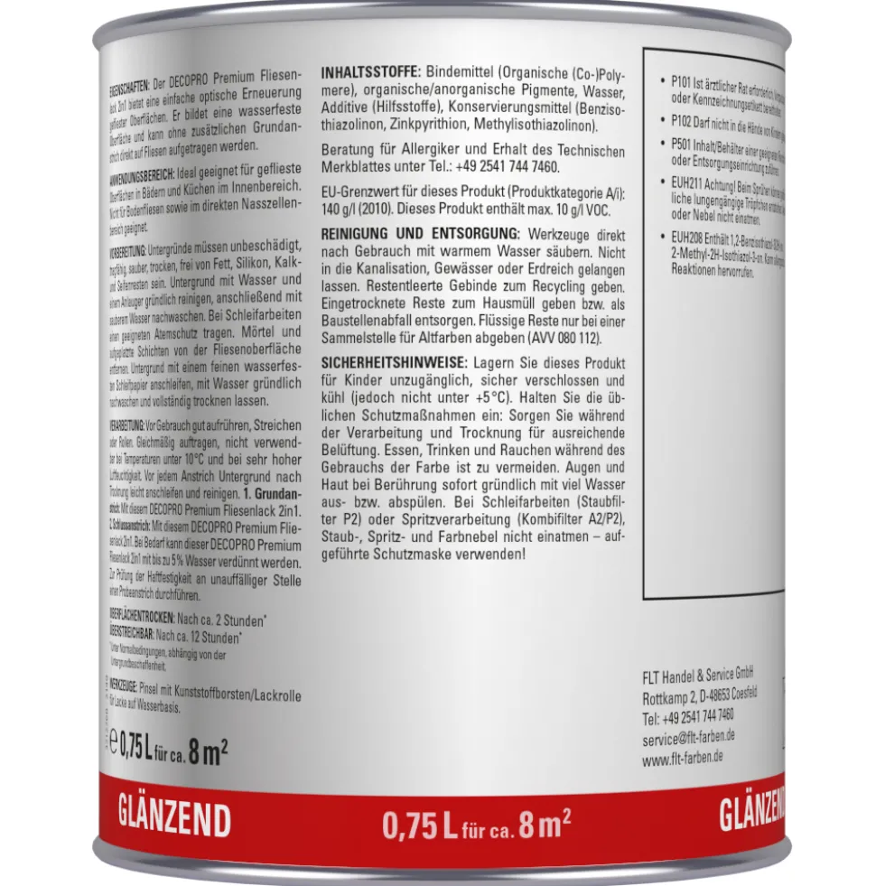DECOPRO Premium 2in1 Fliesenlack 750 ml in Weiß, glänzend