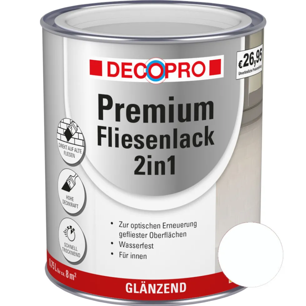 DECOPRO Premium 2in1 Fliesenlack 750 ml in Weiß, glänzend