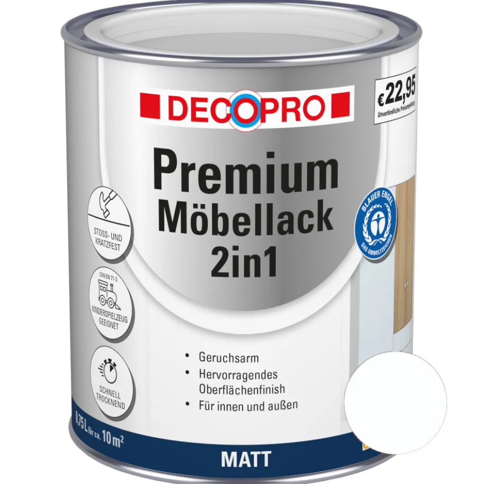 DECOPRO Premium 2in1 Möbellack 750 ml in Weiß, matt