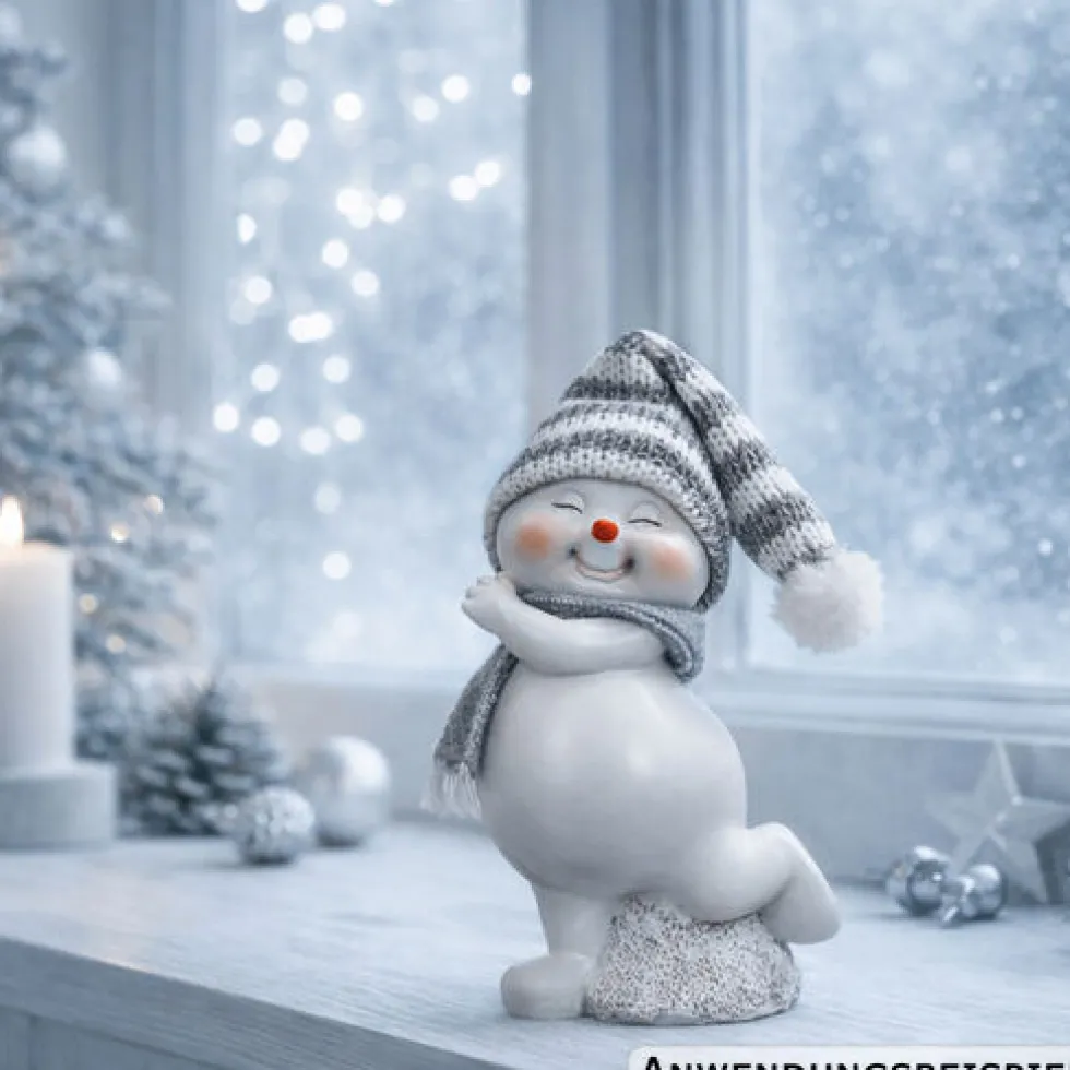 Dekofigur Schneemann mit Strickmütze Polyresin Designauswahl