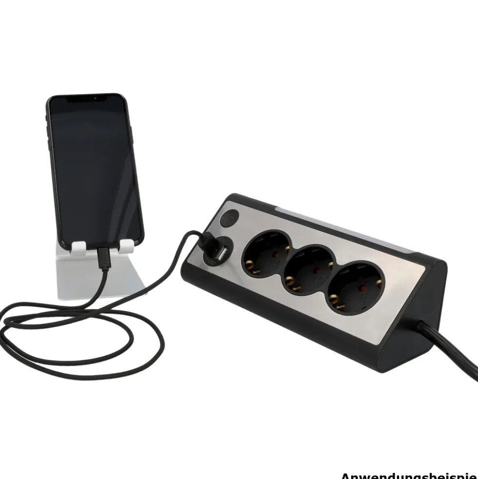 Dreifachsteckdose mit 2x USB-Anschlüssen und LED-Beleuchtung