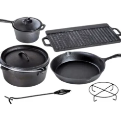 Dutch-Oven-Set 7-teilig aus Gusseisen in Holzkiste