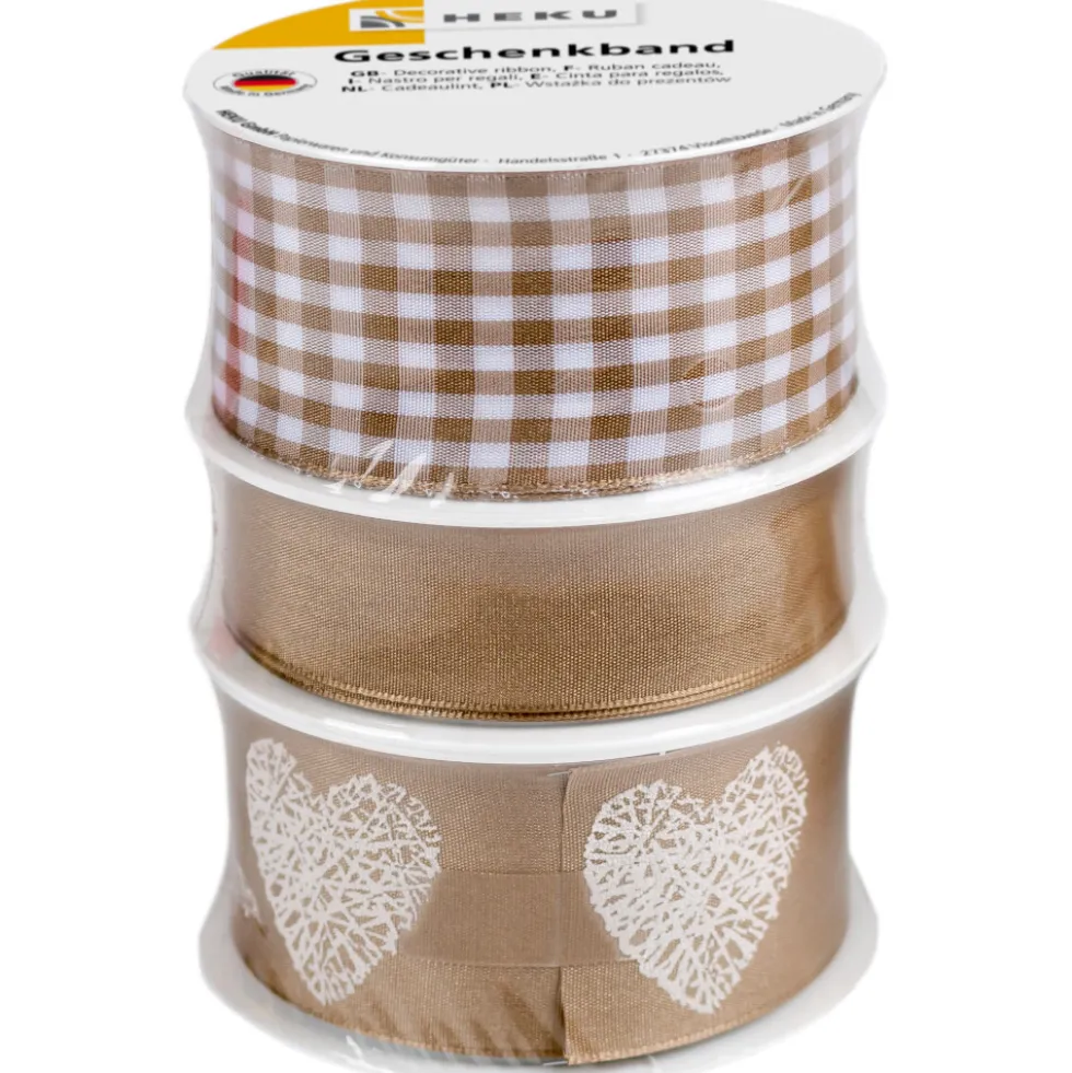 3er Geschenkband-Set in verschiedene Dekore und Breiten
