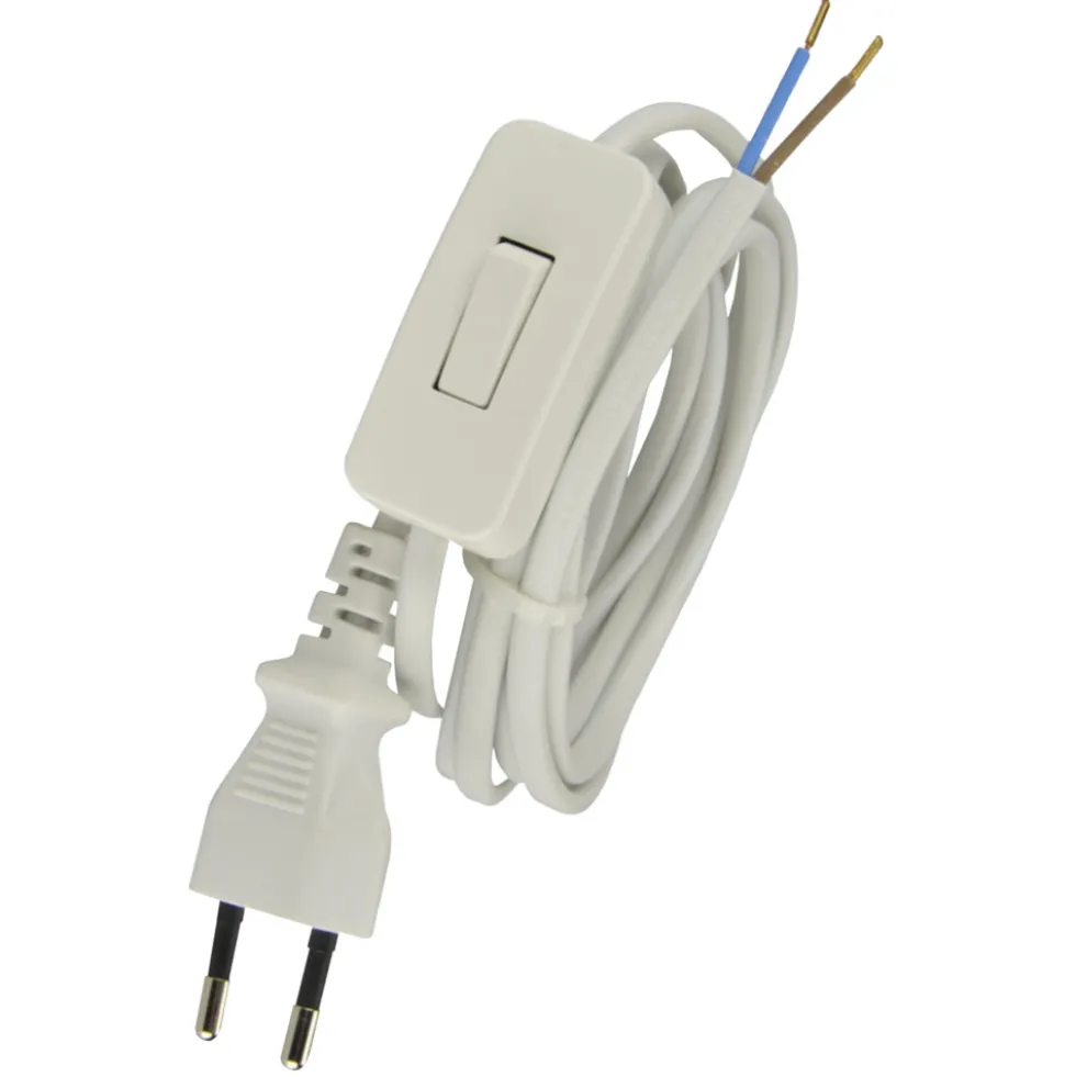 Euro-Zuleitung mit Schnurschalter max. 500 W, 2 m weiß