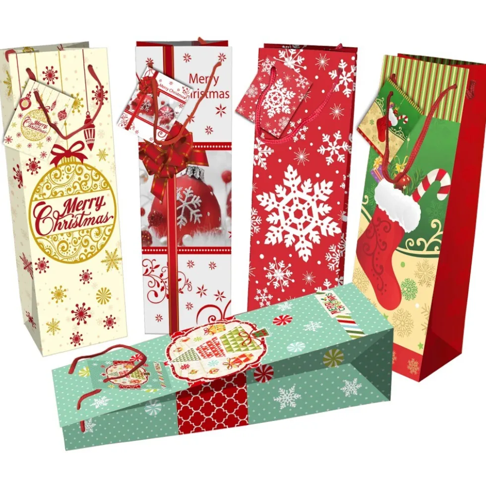 Flaschentasche Jumbo mit Kordel, Weihnachtsmotive