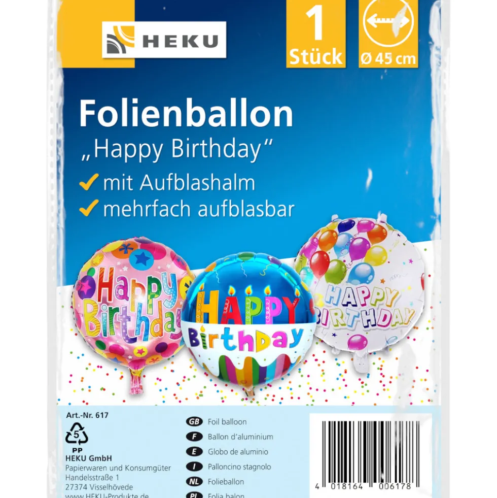 Folienballon Happy Birthday mit Aufblashalm