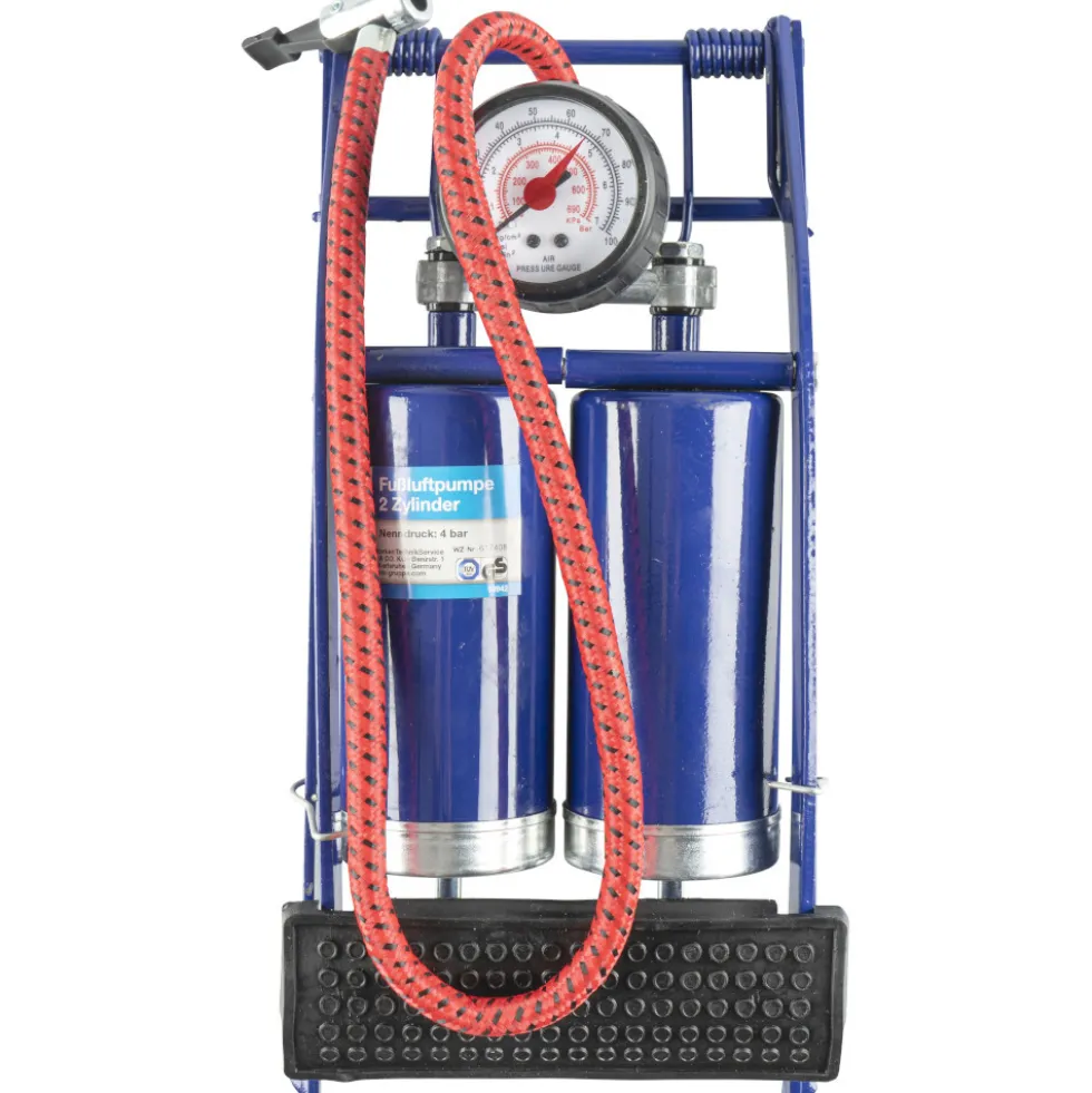 Fußluftpumpe 4 bar mit Doppelzylinder und Manometer