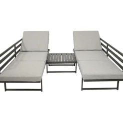 Funktions-Loungeset 3-Sitzer Aluminium 3-teilig Hellgrau