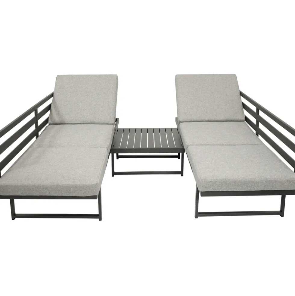 Funktions-Loungeset 3-Sitzer Aluminium 3-teilig Hellgrau