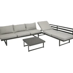 Funktions-Loungeset 3-Sitzer Aluminium 3-teilig Hellgrau