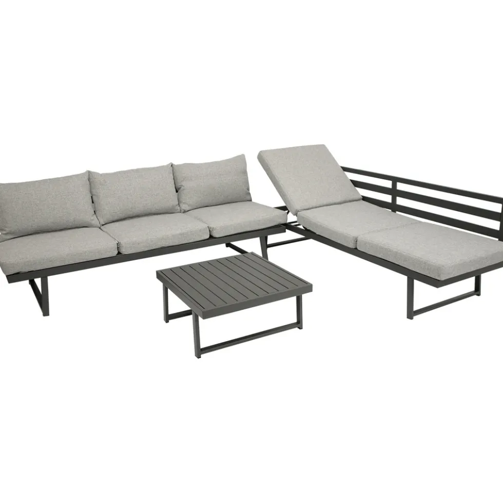 Funktions-Loungeset 3-Sitzer Aluminium 3-teilig Hellgrau