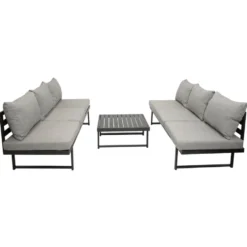 Funktions-Loungeset 3-Sitzer Aluminium 3-teilig Hellgrau