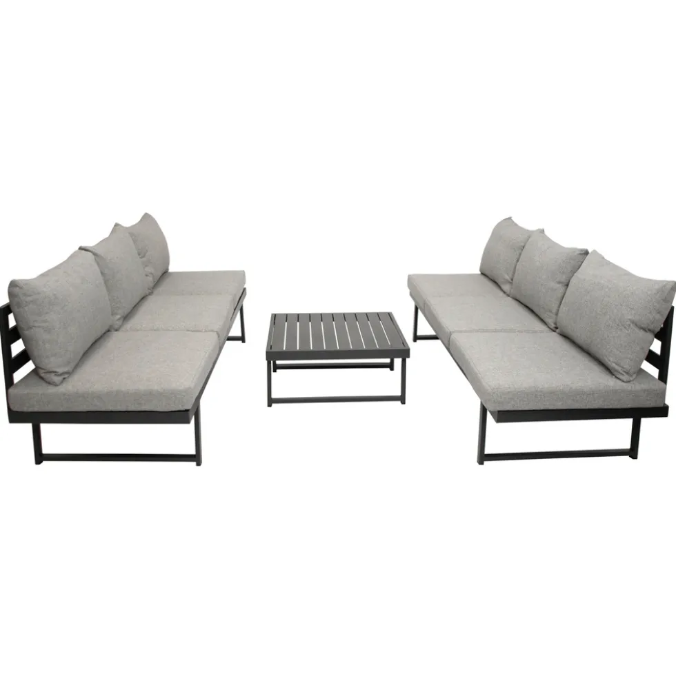 Funktions-Loungeset 3-Sitzer Aluminium 3-teilig Hellgrau
