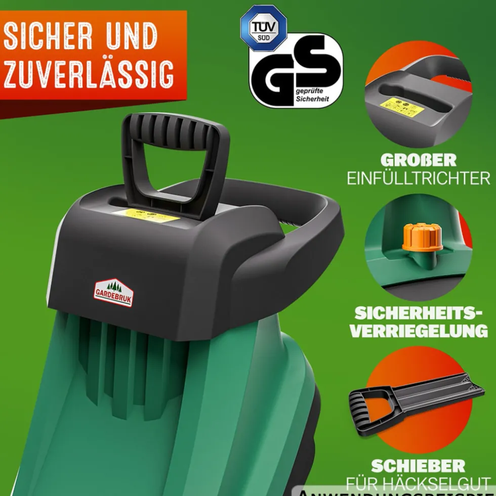 GARDEBRUK® Häcksler 2400 W mit zwei 50-Liter-Fangbeuteln