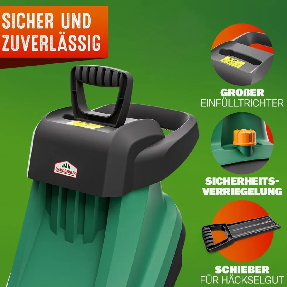 GARDEBRUK® Häcksler 2400 W mit zwei 50-Liter-Fangbeuteln