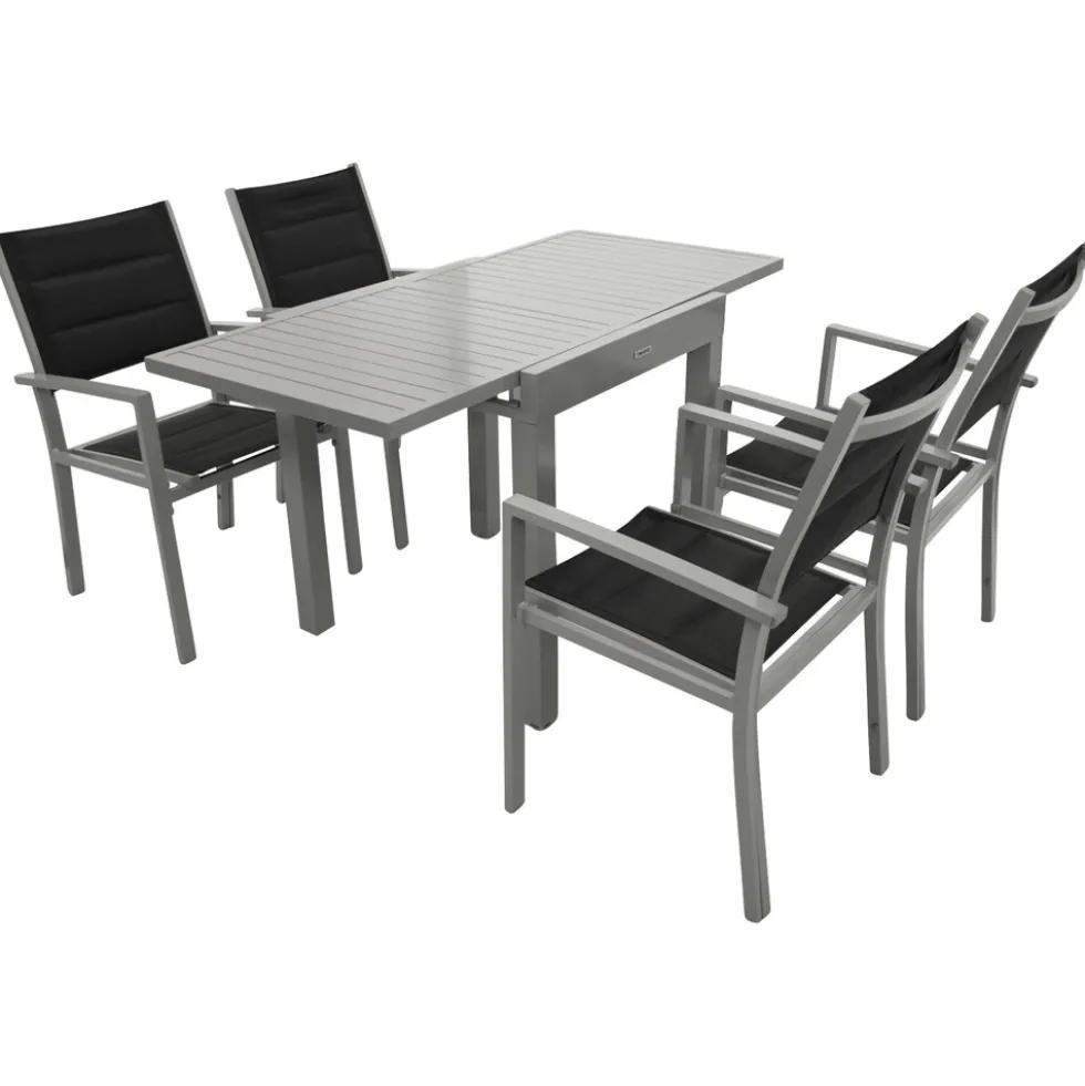 Gartengarnitur 5-teilig Alu Ausziehtisch silbergrau